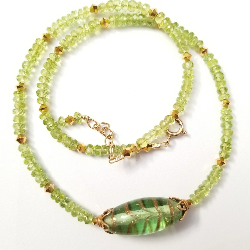 Peridot necklace gemstone bead necklace art glass gem stone handmade - Picture 1 of 16